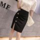 Retro high waist thin and simple button split -to -half skirt new autumn versatile hip skirt solid color slim skirt