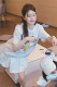 Zhao Lusi, the same light gray round neck bears cartoon pattern T -shirt, loose short sleeve shirt white puff white skirt
