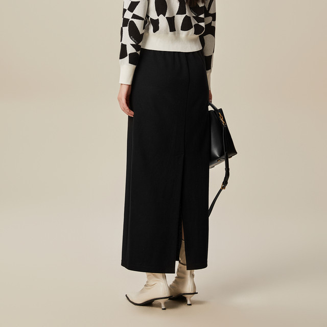 XG Xue Ge Casual Straight Skirt Women's 2025 Spring New Black Slim Mid-Long Skirt XL103501A890
