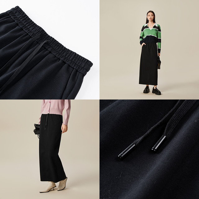 XG Xue Ge Casual Straight Skirt Women's 2025 Spring New Black Slim Mid-Long Skirt XL103501A890
