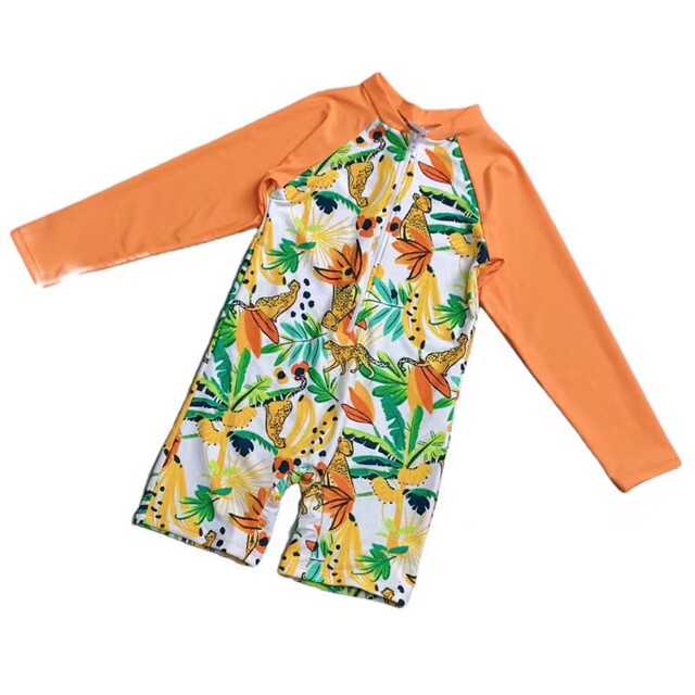 Amber Outdoor Single Children's One-piece Swimsuit Medium Large Children Quick-Dry Flat-Angle Boy Girl Long Sleeve Surfing Sunscreen Swimsuit
