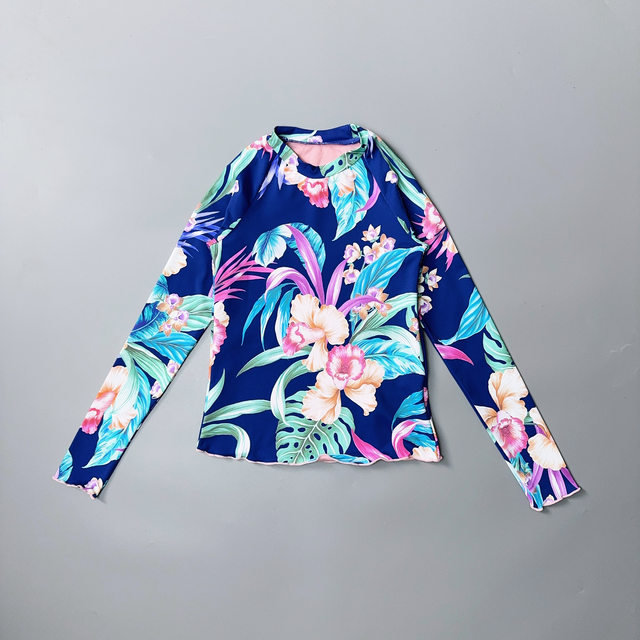 Amber single ins girl baby floral princess triangle split swimsuit sun protection long-sleeved beach play surfing