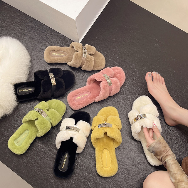 
French rose pink ~ INS white and gentle fairy-style fur flops autumn and winter internet celebrity high-end plush one-shot strokes