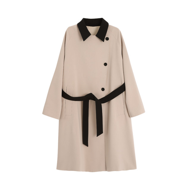 Next Weekend Glow Time Flying Bird Contrast Color Spliced ​​Long Trench Coat