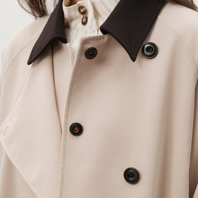 Next Weekend Glow Time Flying Bird Contrast Color Spliced ​​Long Trench Coat