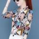 Chiffon bow shirt women's middle sleeve spring and summer 2023 new streamer short-sleeved top mother's printed shirt