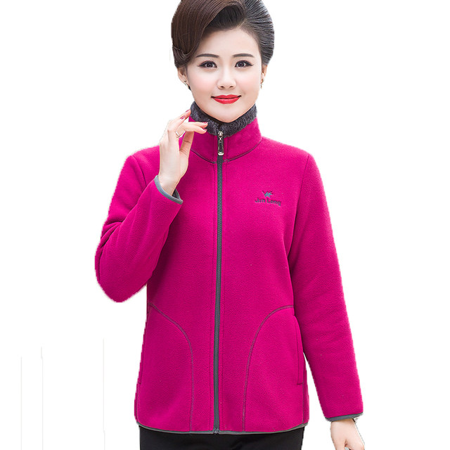 Middle -aged and elderly women's puffy jacket Mom in autumn and winter sweater shaking fleece thickened plus velvet jacket large coat jacket
