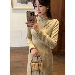 EIA-Yo( floating dream) new Chinese retro cheongsam dress winter hot suede temperament dress