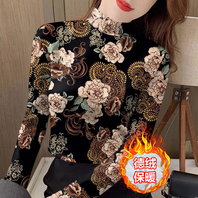 
DeRong autumn and winter new fashion women's long-sleeved middle-aged and elderly inner wear outer bottoming shirt thermal underwear half turtleneck women