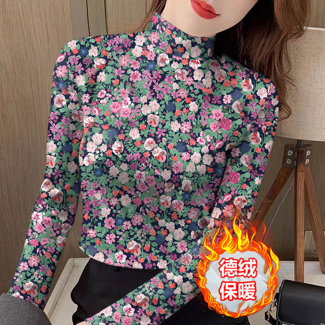 Autumn and winter virtue bottoming shirt explosion, warm T -shirt, semi -high neck, thinner, middle -aged and elderly long -sleeved top all -in -one
