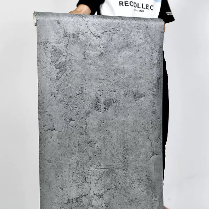 復古水泥灰色純素色工業風ins壁紙自黏貼紙飯廳理髲