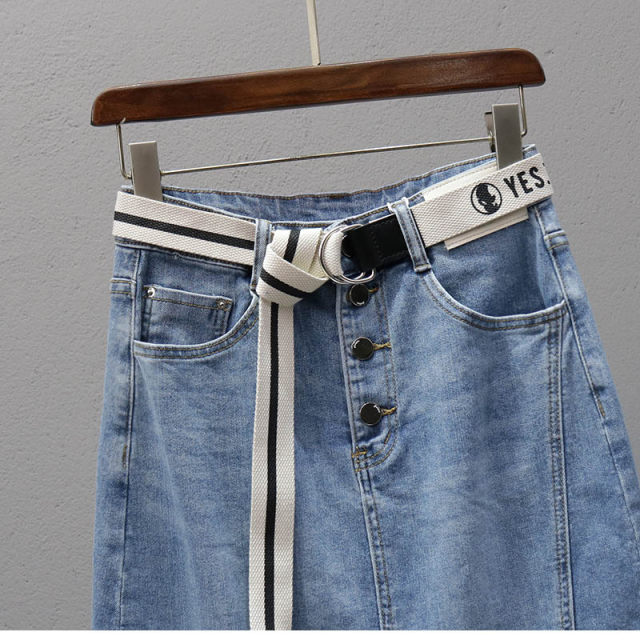 2025 spring and summer mid-length denim skirt for women European products, single-breasted front slit skirt, trendy slim skirt