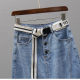 2025 spring and summer mid-length denim skirt for women European products, single-breasted front slit skirt, trendy slim skirt