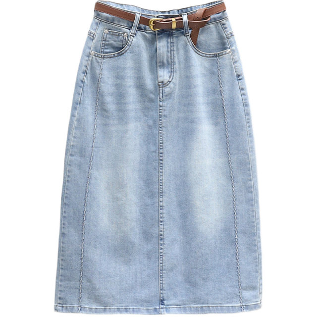 
Summer mid-length denim skirt for women 2025 loose slimming back slit skirt fashionable and versatile casual A-line skirt