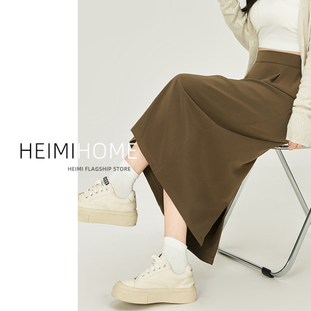Black skirt for women in spring, summer and autumn mid-length slit suit A-line long skirt for small wool hip skirt winter trend