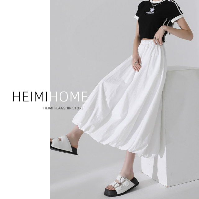 White flower bud skirt for women in summer 2025 high waist lantern A-line long skirt small mid-length puffy skirt trendy