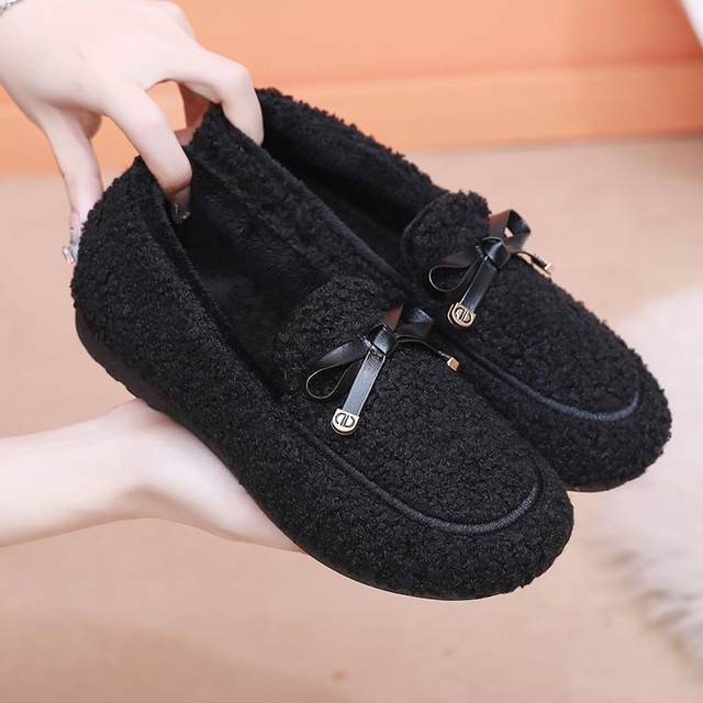 Winter women's cotton plus fluffy fur shoes, non-slip thickened beanie cotton shoes, middle-aged and elderly mothers' warm indoor and outdoor cotton slippers