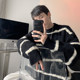 Striped twisted round neck sweater men's autumn and winter thick loose lazy style Korean casual high-end knitted sweater
