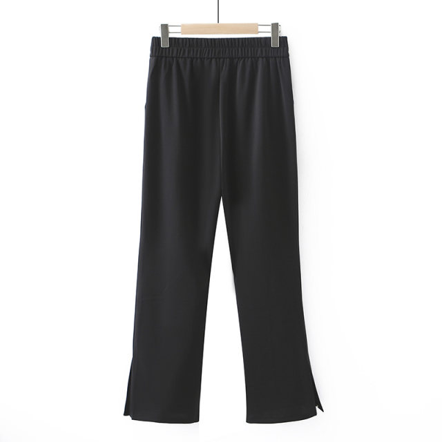 Micro-flare trousers for women, fat mm large size slim spring and autumn style pants, semi-elastic waist three-dimensional midline slit casual trousers