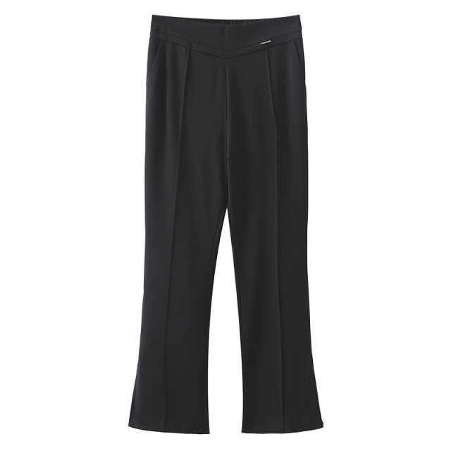 Micro-flare trousers for women, fat mm large size slim spring and autumn style pants, semi-elastic waist three-dimensional midline slit casual trousers