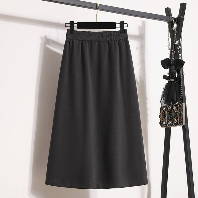 Women's 2024 new large size fat mm skirt 200Jin [Jin equals 0.5 kg] Elastic waist irregular button mid-length A-line skirt