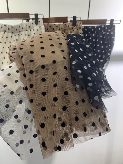 Original single elastic high waist flocking polka dot versatile large sling A-line skirt half-body long skirt lady gauze skirt women spring and summer new style
