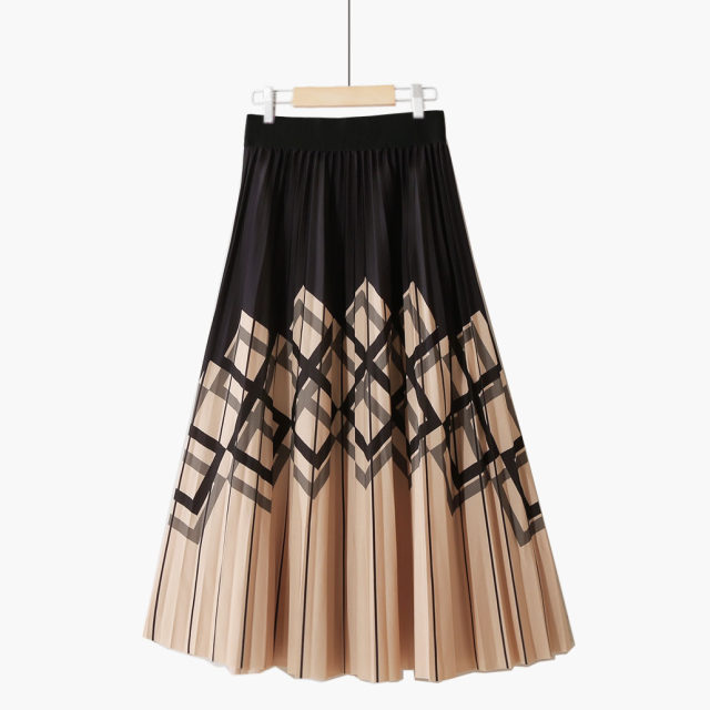 Spring high waist slim retro fashionable striped plaid contrasting color asymmetric printed mid-length skirt