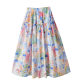 Spring sweet and fresh printed A-line skirt with fungus spliced ​​French print high-waisted slim mid-length skirt