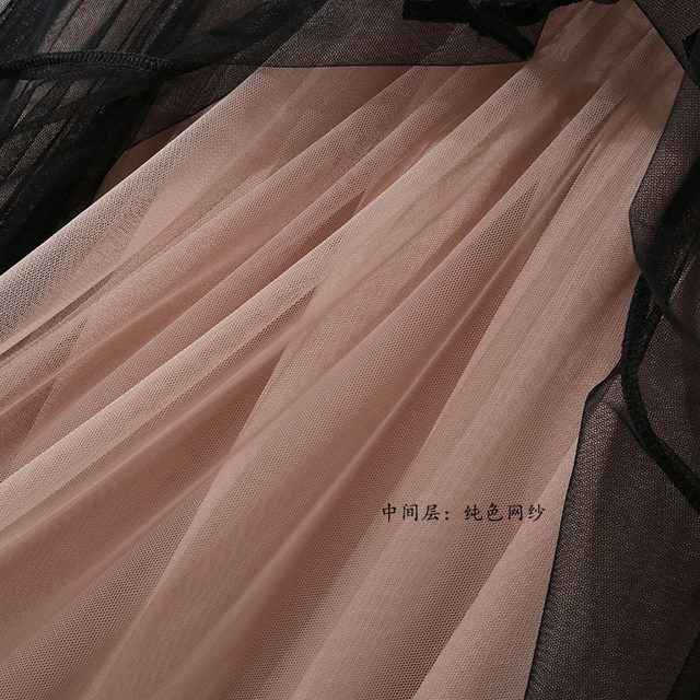 Spring retro princess fairy high waist Japanese solid color bow lace stitching gauze net long skirt