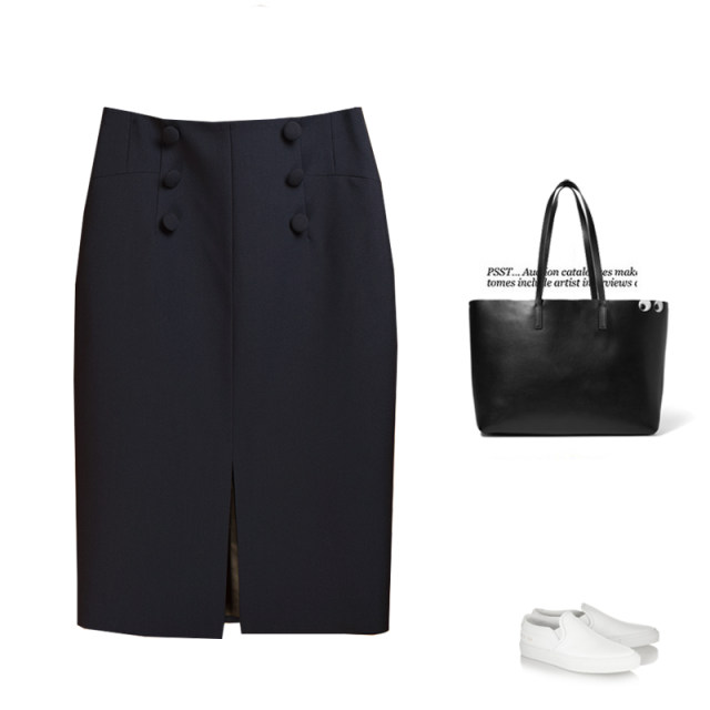 Workplace skirt mid-length skirt women's high waist hip skirt slimming commuting new dark blue zipper solid color one-step skirt