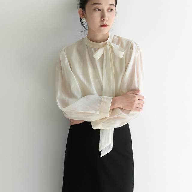XINER high-end French top bow tied shirt half turtleneck streamer commuter shirt women spring and autumn