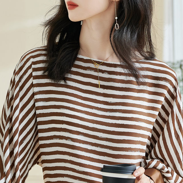 Misiyang 2025 spring new casual and fashionable striped shirt one-length collar loose comfortable long-sleeved top 0862