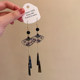 New Chinese style retro Chinese style ink fan-shaped tassel earrings temperament earrings new high-end personality temperament earrings