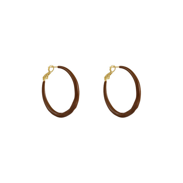 Retro Hong Kong style brown large earrings earrings for women with high-end earrings 2025 new hot plain earrings
