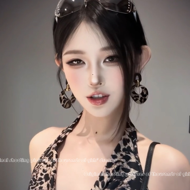 y2k Millennial future style leopard print exaggerated face small geometric circle earrings European and American retro all-match earrings earrings