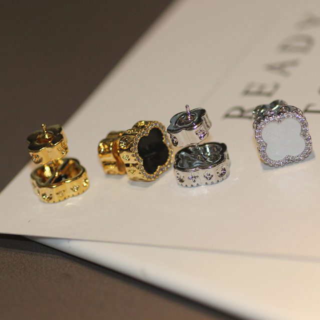 925 silver needle four-leaf clover front and rear earrings niche design ins style earrings small and exquisite earrings