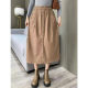 Pure -colored oblique cotton skirt, commute fashion pocket, autumn skirt retro Hong Kong style versatile casual long skirt