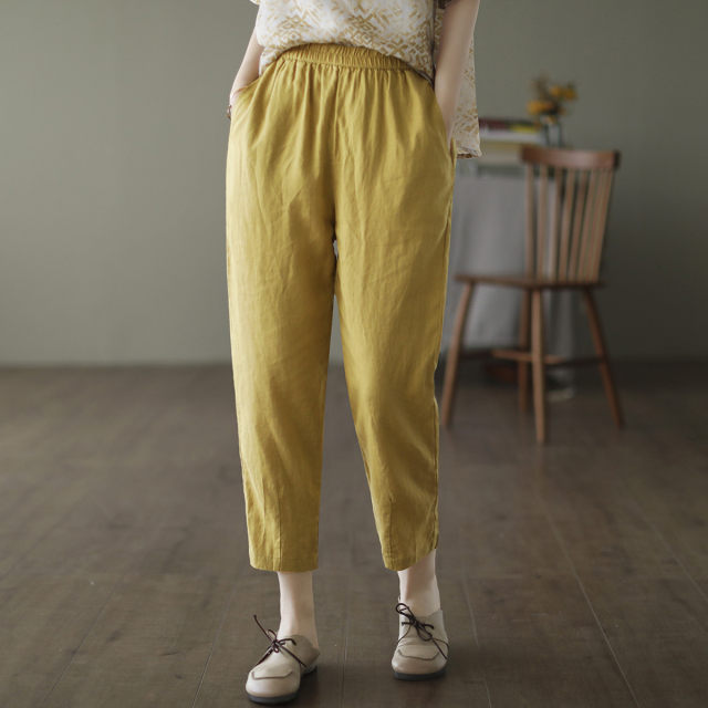 100 linen#Large -size self -confidence eight -point loose Harun pants female casual thin models and thin summer pants