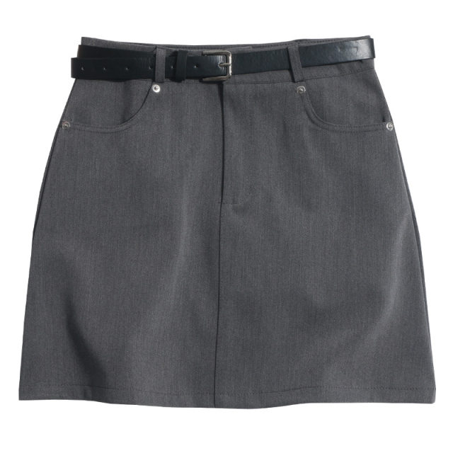 High waist belt pocket anti-exposure skirt commuter style professional A-line short skirt hip skirt suit skirt women

