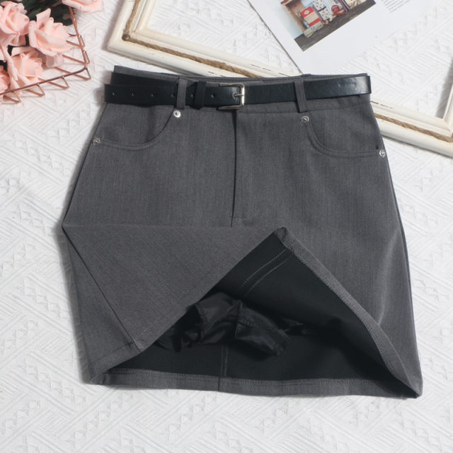 High waist belt pocket anti-exposure skirt commuter style professional A-line short skirt hip skirt suit skirt women
