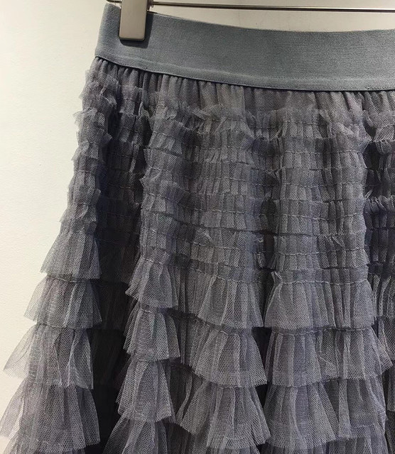 Mesh ruffled temperament skirt women's European station 2023 autumn and summer new model long skirt slimming cake skirt