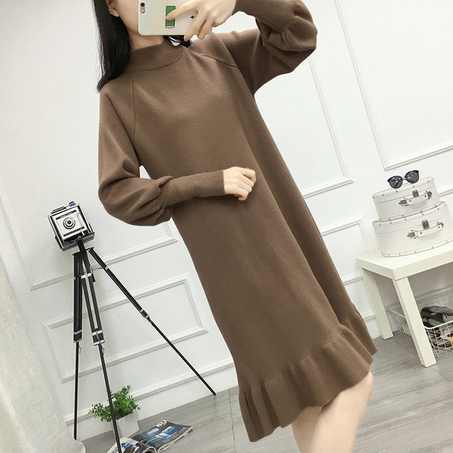 Large -size sweater skirt female fat MM in autumn and winter with medium and long fat sisters, small pregnant women with bottom knitted dress