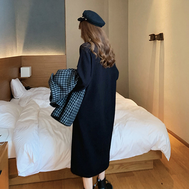 Large size loose belly-covering slim sweater skirt for obese mm with half-high collar and bottoming knitted long style with coat dress