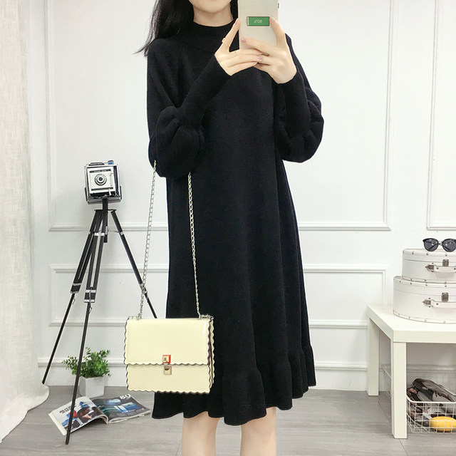 Large -size sweater skirt female fat MM in autumn and winter with medium and long fat sisters, small pregnant women with bottom knitted dress