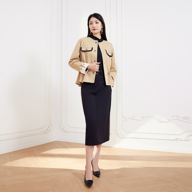 Xiquerip's mature temperament skirt with slit versatile commuter drapery makes it look slim and hip-decorated suit decorative pocket