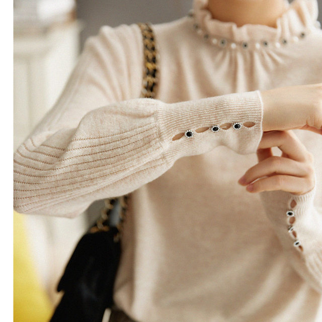 Large -size women's clothing autumn and winter new small incense wind breeze nail -nail coating sweater women's fashion bottom shirt knitted top