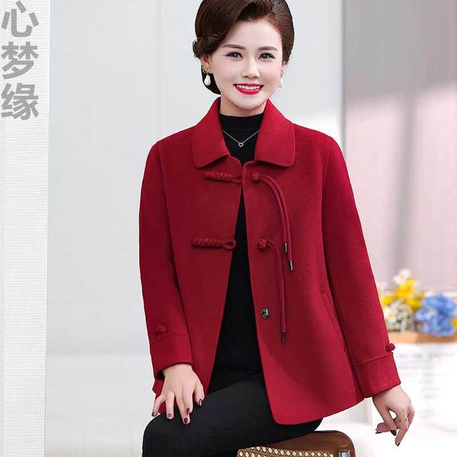 New Chinese style mother-wear double-sided fleece coat 25 autumn and winter new high-end small wool loose short jacket