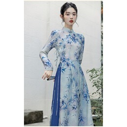 New Chinese style national style suit Chinese style improved version of cheongsam young girl tea dress Zen-Italian literary dress