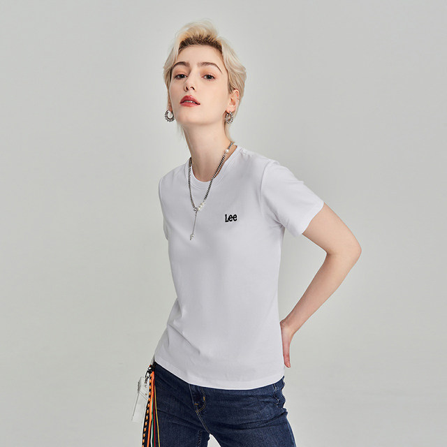 Lee Shopping Mall same spring and summer standard version small logo embroidered white casual women's short-sleeved T-shirt LWT0067073RT
