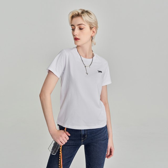 Lee Shopping Mall same spring and summer standard version small logo embroidered white casual women's short-sleeved T-shirt LWT0067073RT